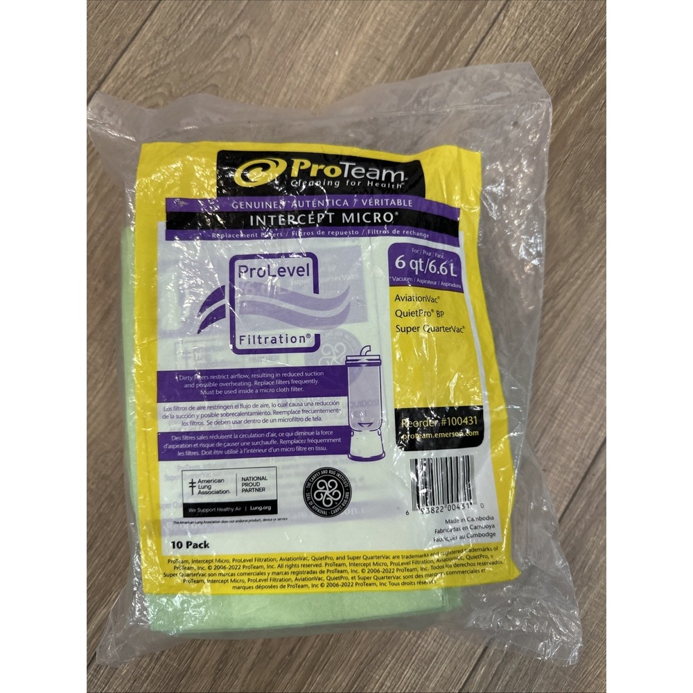 New 10-Pack Genuine ProTeam Intercept Micro Filter 6qt Vacuum Bags ~ Sealed
